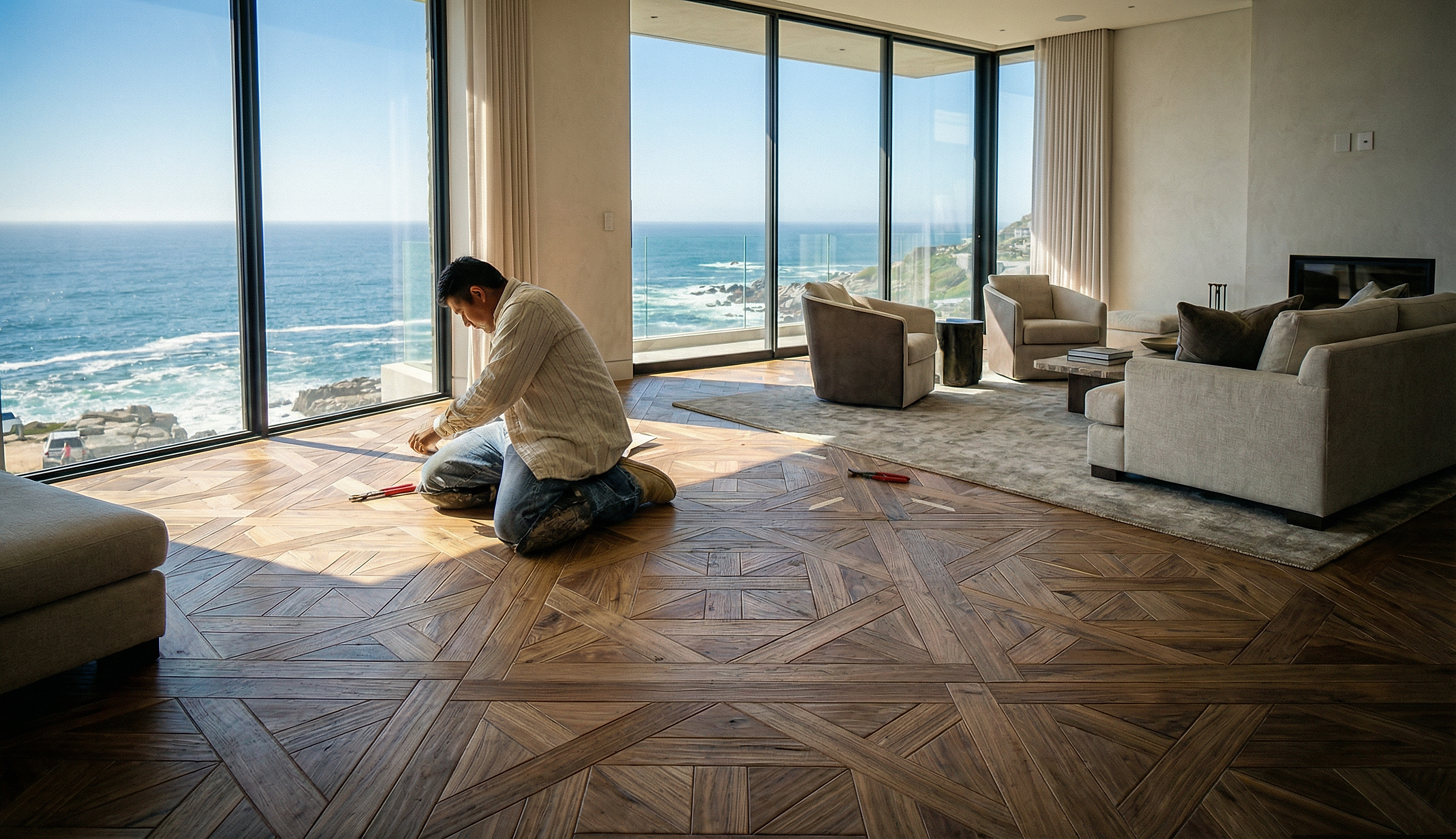 Bordeaux Parquet Flooring - Basket Weave Pattern Wine Barrel Reclaimed Oak Los Angeles Nationwide